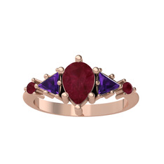 Issey 5 Taş Yüzük - Kök yakut ve ametist 14 ayar rose altın yüzük #1eq7dt5