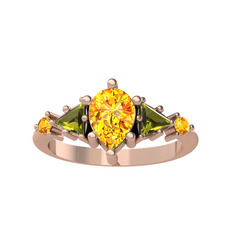 Issey 5 Taş Yüzük - Sitrin ve peridot 925 ayar rose altın kaplama gümüş yüzük #1f1rbet
