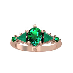 Issey 5 Taş Yüzük - Yeşil kuvars ve kök zümrüt 8 ayar rose altın yüzük #1fkfauw