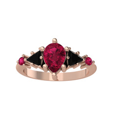 Issey 5 Taş Yüzük - Rodolit garnet ve siyah zirkon 18 ayar rose altın yüzük #1fnbwjq