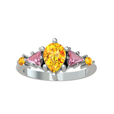 Sitrin ve pembe kuvars 18 ayar beyaz altın yüzük