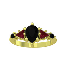 Issey 5 Taş Yüzük - Siyah zirkon ve kök yakut 14 ayar altın yüzük #1gcf5v7