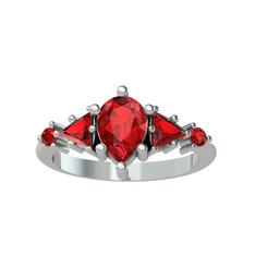 Issey 5 Taş Yüzük - Garnet 14 ayar beyaz altın yüzük #1gck79