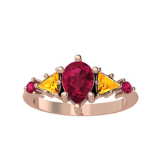 Issey 5 Taş Yüzük - Rodolit garnet ve sitrin 8 ayar rose altın yüzük #1grw2x2