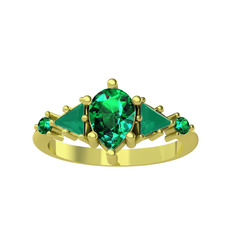 Yeşil kuvars ve kök zümrüt 18 ayar altın yüzük