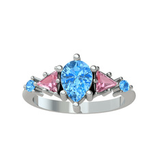 Akuamarin ve pembe kuvars 925 ayar gümüş yüzük