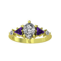 Issey 5 Taş Yüzük - Swarovski ve ametist 14 ayar altın yüzük #1hqwag1