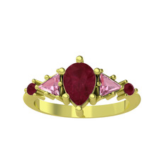 Issey 5 Taş Yüzük - Kök yakut ve pembe kuvars 18 ayar altın yüzük #1i5fwcf