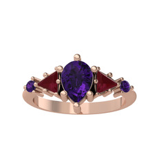 Issey 5 Taş Yüzük - Ametist ve kök yakut 8 ayar rose altın yüzük #1iafcig