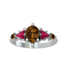 Issey 5 Taş Yüzük - Dumanlı kuvars ve rodolit garnet 8 ayar beyaz altın yüzük #1ihix8w