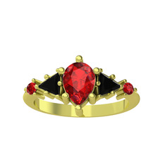 Issey 5 Taş Yüzük - Garnet ve siyah zirkon 925 ayar altın kaplama gümüş yüzük #1iy0o5m