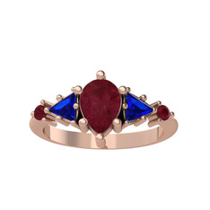 Issey 5 Taş Yüzük - Kök yakut ve lab safir 14 ayar rose altın yüzük #1j0ve12