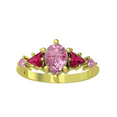 Issey 5 Taş Yüzük - Pembe kuvars ve rodolit garnet 18 ayar altın yüzük #1j4jdrz