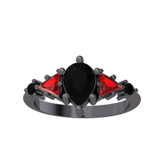Siyah zirkon ve garnet 925 ayar siyah rodyum kaplama gümüş yüzük
