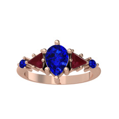 Issey 5 Taş Yüzük - Lab safir ve kök yakut 8 ayar rose altın yüzük #1jmmwuu