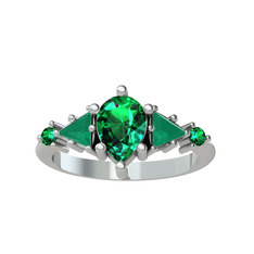 Issey 5 Taş Yüzük - Yeşil kuvars ve kök zümrüt 18 ayar beyaz altın yüzük #1jymr07