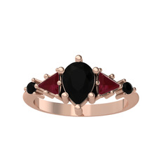 Issey 5 Taş Yüzük - Siyah zirkon ve kök yakut 8 ayar rose altın yüzük #1khz5k5