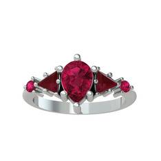 Rodolit garnet ve kök yakut 8 ayar beyaz altın yüzük