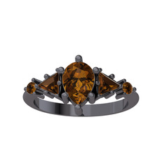 Issey 5 Taş Yüzük - Dumanlı kuvars 925 ayar siyah rodyum kaplama gümüş yüzük #1lbhl7m