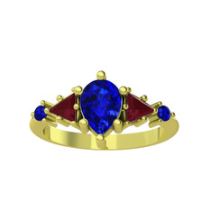 Issey 5 Taş Yüzük - Lab safir ve kök yakut 18 ayar altın yüzük #1lgbc27