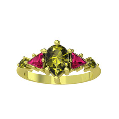 Peridot ve rodolit garnet 14 ayar altın yüzük