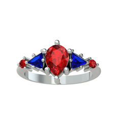 Issey 5 Taş Yüzük - Garnet ve lab safir 925 ayar gümüş yüzük #1ne539m