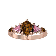 Issey 5 Taş Yüzük - Dumanlı kuvars ve pembe kuvars 18 ayar rose altın yüzük #1nqie4z