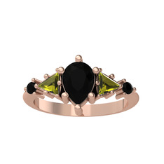 Issey 5 Taş Yüzük - Siyah zirkon ve peridot 14 ayar rose altın yüzük #1o5wdvg