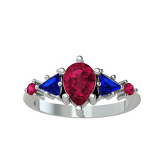 Issey 5 Taş Yüzük - Rodolit garnet ve lab safir 14 ayar beyaz altın yüzük #1oka0ll