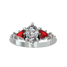 Issey 5 Taş Yüzük - Beyaz zirkon ve garnet 8 ayar beyaz altın yüzük #1op9jxm
