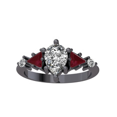 Issey 5 Taş Yüzük - Swarovski ve kök yakut 925 ayar siyah rodyum kaplama gümüş yüzük #1p0bg89