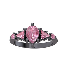 Pembe kuvars 925 ayar siyah rodyum kaplama gümüş yüzük