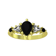Issey 5 Taş Yüzük - Siyah zirkon ve beyaz zirkon 14 ayar altın yüzük #1pe9ysl