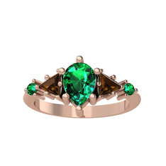 Issey 5 Taş Yüzük - Yeşil kuvars ve dumanlı kuvars 8 ayar rose altın yüzük #1pttjn2