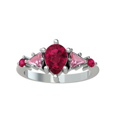Issey 5 Taş Yüzük - Rodolit garnet ve pembe kuvars 18 ayar beyaz altın yüzük #1pwvnzk