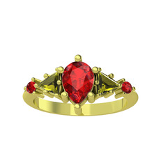 Issey 5 Taş Yüzük - Garnet ve peridot 18 ayar altın yüzük #1q3zbaz