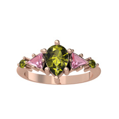 Issey 5 Taş Yüzük - Peridot ve pembe kuvars 18 ayar rose altın yüzük #1r0sbmu