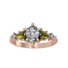 Issey 5 Taş Yüzük - Swarovski ve peridot 8 ayar rose altın yüzük #1rhq222