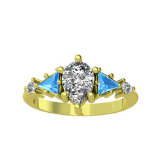 Issey 5 Taş Yüzük - Swarovski ve akuamarin 18 ayar altın yüzük #1rmtwxf
