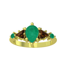 Kök zümrüt ve dumanlı kuvars 18 ayar altın yüzük