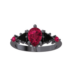 Issey 5 Taş Yüzük - Rodolit garnet ve siyah zirkon 925 ayar siyah rodyum kaplama gümüş yüzük #1rtzoib