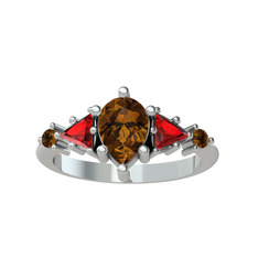 Dumanlı kuvars ve garnet 8 ayar beyaz altın yüzük