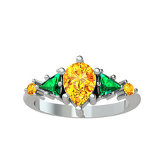 Issey 5 Taş Yüzük - Sitrin ve yeşil kuvars 8 ayar beyaz altın yüzük #1spo4bu