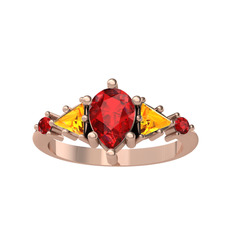 Issey 5 Taş Yüzük - Garnet ve sitrin 14 ayar rose altın yüzük #1spp495
