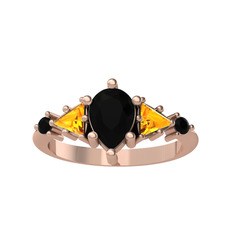 Issey 5 Taş Yüzük - Siyah zirkon ve sitrin 8 ayar rose altın yüzük #1sqw6jb
