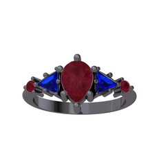 Issey 5 Taş Yüzük - Kök yakut ve lab safir 925 ayar siyah rodyum kaplama gümüş yüzük #1sxy2os