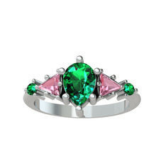 Yeşil kuvars ve pembe kuvars 18 ayar beyaz altın yüzük