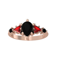 Issey 5 Taş Yüzük - Siyah zirkon ve garnet 14 ayar rose altın yüzük #1tajxdj