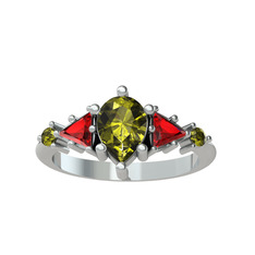 Peridot ve garnet 18 ayar beyaz altın yüzük