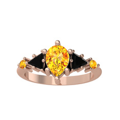 Sitrin ve siyah zirkon 925 ayar rose altın kaplama gümüş yüzük